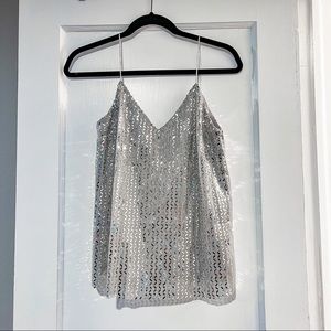 LOST+WANDER Dressy Bastille Shimmy Metallic Silver Cami Tank Top NWT Size S